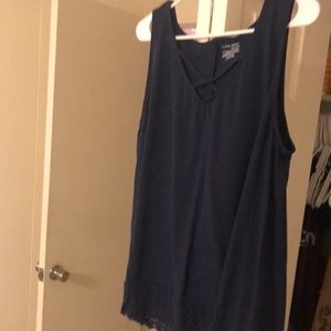 Lane Bryant navy v neck crisscross tank top with lace bottom 18/20